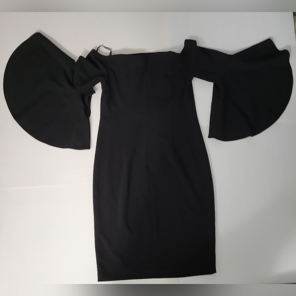 Calvin Klein Black Off the Shoulder 3/4 Bell Sleeve Whimsigoth Sheath Dress - Picture 4 of 15